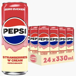 Pepsi Zero Zucker Strawberry 'n' Cream Geschmack in der Dose, Einweg (24 x 0,33l)