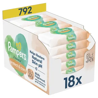 Pampers Harmonie Protect & Care Feuchttücher 18 Packungen mit jeweils 44 Feuchttüchern = 792 Feuchttücher, die helfen, den natürlichen pH-Wert der Haut wiederherzustellen