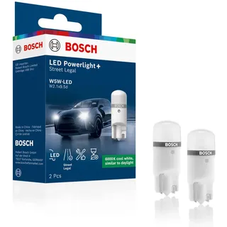 Bosch W5W-Powerlight+ - Nachrüst-LED-Lampen - 12 V, 6000 K, cool-weißes Licht, Plug-and-Play-Upgrade, bis zu 10000 Std. Lebensdauer, 2 Stück