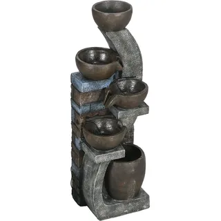 Outsunny Gartenbrunnen, Solar Springbrunnen, Zierbrunnen mit LED-Beleuchtung, 5 Stufen, Wasserbrunnen für Garten, Terrasse, Kunstharz, 37 x 35 x 107 cm   Aosom