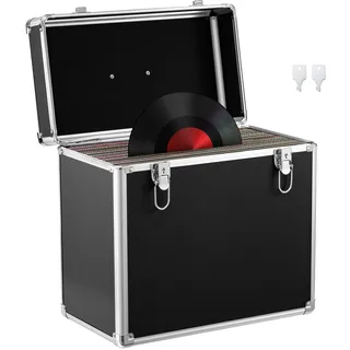Trintion Schallplatten Aufbewahrung 50 LP Plattenkoffer Schallplattenkoffer Tragbarer Abschließbarer Vinyl Koffer für 12-Zoll Schallplatten Schutzbox mit Transportfunktion Record Case Schwarz