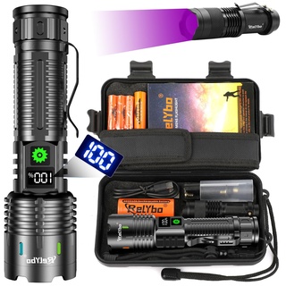 Relybo Taschenlampe Led Aufladbar, Led Taschenlampe Extrem Hell 500000 lumen, Taschenlampe Batteriebetrieben Usb, Taktische Taschenlampe Mit Holster, Starke Taschenlampe für Outdoor Notfälle Camping