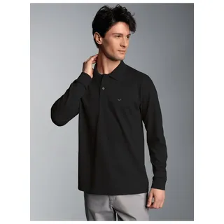TRIGEMA Poloshirt TRIGEMA "TRIGEMA Langarm Poloshirt mit Armbündchen", Herren, Gr. L, schwarz, Piqué, 100% Baumwolle, Basic, ohne Ausschnitt, Shirts