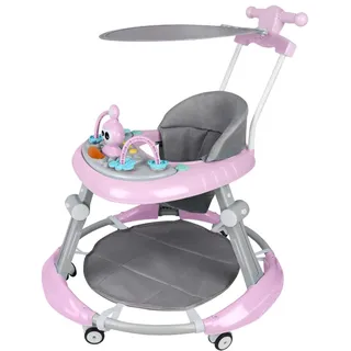 4in1 Lauflernhilfe Babywalker Spiel- und Lauflernwagen Gehfrei Babywippe mit Musik,Spielecenter,Markise, Klappbar Laufhilfe babys ab 6 Monaten Rosa - Rosa