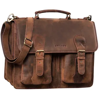 STILORD 'Kronos' Aktentasche Leder Herren Lehrertasche Leder-Tasche Büro Business groß Arbeitstasche Umhängetasche Vintage Echtleder aufsteckbar, Farbe:sepia - braun
