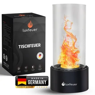 Luxfeuer Tischkamin Rund -Premium Tischfeuer Outdoor & Indoor - Hochwertiger Bioethanol Tischkamin für Balkon, Terrasse Garten - 6h Brenndauer - Schwarz