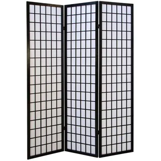 Homestyle4u Paravent Raumteiler 3 teilig Holz Schwarz Reispapier Weiß Höhe 175 cm - Paravents, Paravents