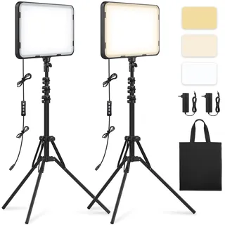 Obeamiu 2er Pack LED Videolicht Panel mit 63 Zoll/160cm Stativständer, LED Videoleuchte Dimmbare 2500-8500K Streaming Licht Beleuchtung für YouTube Videoaufnahmen/Fotos/Live-Stream/Fotografie