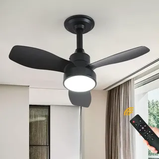 JDONG Schwarz Deckenventilator mit Beleuchtung Ø 62CM Leise Deckenventilator mit Fernbedienung 3 Farbtemperatur und 3 Geschwindigkeiten Deckenlampe mit Ventilator Timer Deckenlampe für Schlafzimmer