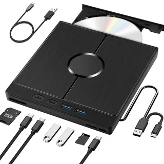 External CD DVD Laufwerk,USB 3.0 Type-C Tragbar CD DVD Brenner +/-RW Extern | Externes CD DVD Laufwerk mit USB/SD/TF-Kartenleser Portable für PC Laptop,Desktop,MacBook,Win11/10/8/7/XP, Linux,Mac OS,Vista