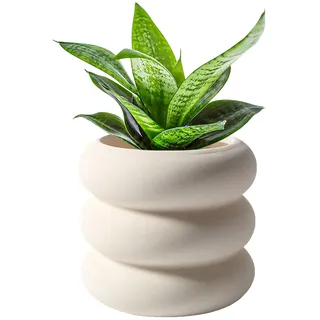 SANDYBAYTAS Keramik-Blumentopf für den Innenbereich, 16,5 cm, Beige, unglasierter Blumentopf mit Ablaufloch, Blasen-Design, Keramik-Pflanzgefäß für Zuhause und Büro