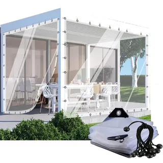 Outdoor Vorhänge Transparent Pergola Pavillon Seitenwände PVC Plane Seitenteile mit Ösen, für Terrasse Veranda Balkon POCHY(2.5x3m)