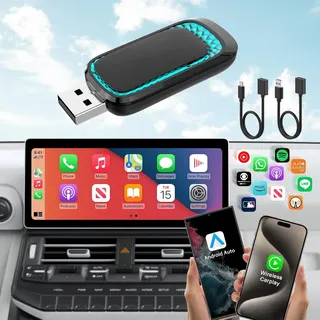 Apple CarPlay Wireless Adapter für iPhone, 2 in 1 Wireless CarPlay und Android Auto Adapter, Auto-Connect, Thermal Vent Design, Car Play Wireless Adapter für werkseitig verkabeltes CarPlay Auto