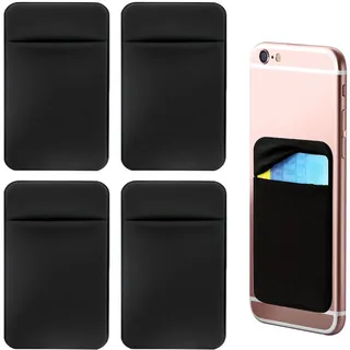 KSBBHDS 4 Stück Handy-Rückenaufkleber, Handy-Kartenhalter, Selbstklebende Handytasche, Elastischer Stoff-Kartenhalter, Handy-Zubehör (Schwarz)