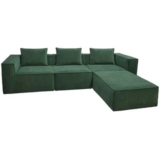 Mendler L-Sofa HWC-O54 mit Ottomane grün