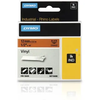 DYMO Beschriftungsband RHINO 18435 / 12 mm / Druck schwarz / Band orange / für DYMO Rhino 4200/5200/6000, ILP, RhinoPro 5000