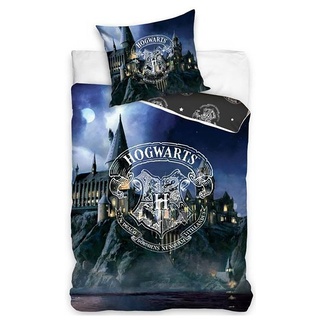 BERONAGE Harry Potter Wende-Bettwäsche Castle 135 x 200 + 80 x 80 cm 100% Baumwolle Renforcé-Linon-Qualität HP Slytherin Gryffindor Hufflepuff Ravenclaw Hogwarts mit Reißverschluss deutsche Größe 866