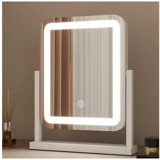 WDWRITTI Schminkspiegel mit Beleuchtung LED Kosmetikspiegel Tischspiegel (3Lichtmodi, Dimmbar, Speicherfunktion, Rechteckig, 31,5 x 10 x 39 cm), mit rutschfeste Pad & Netzadapter weiß