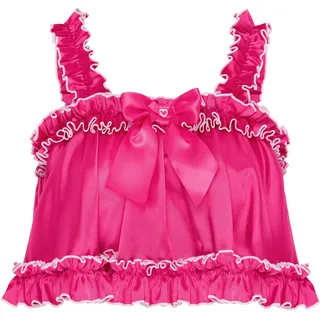 Satini Dessous Satin Sissy Aufgerollter Saum Rüschen Mieder Oberteil (Leuchtendes Pink, M) - M