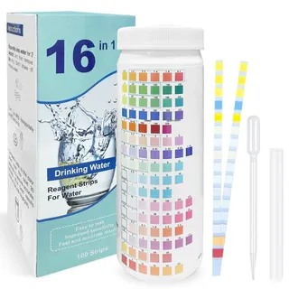 Euablfo16-in-1 Wassertester Trinkwasser, 100 Stück Wasserhärte Teststreifen, Wassertest Set für Aquarien, für Leitungswasser, Schnelle Analyse der Wasserqualität für Zuhause,Süßwasser & Salzwasser