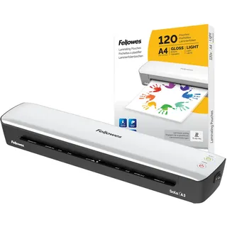 Fellowes Laminiergerät A3 Sola für Zuhause und Homeoffice, für Laminierfolien bis 125 Mikron Stärke, staufrei + Fellowes A4 Laminierfolien, glänzende Oberfläche, 120 Hüllen - Amazon Exclusive