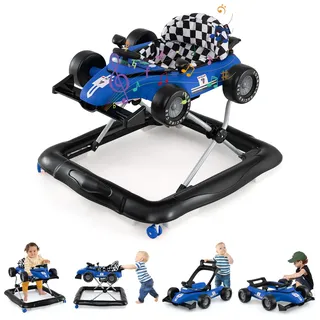 FANTASK Baby Lauflernwagen, 4 in 1 Lauflernhilfe höhenverstellbar mit einstellbarer Höhe, Baby Walker klappbar mit Lenkrad & Spieluhr, Gehfrei für Kinder von 6–18 Monaten (Blau)