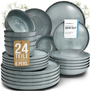 PURE LIVING INTERIOR DESIGN Rustic Tafelservice 24-tlg. 6 Personen rauchblau