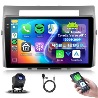 4+128G Podofo Android 9" Autoradio 2 din Für Toyota Corolla Verso AR10 2004-2009 Wireless Carplay Android Auto Bluetooth mit Bildschirm WiFi/Navi + AHD Rückfahrkamera EQ/RDS/FM Radio