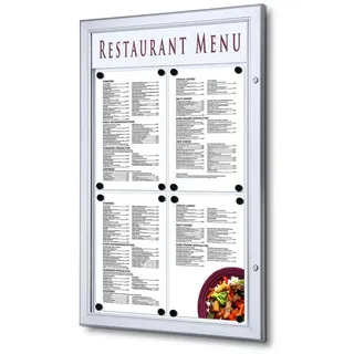 Showdown Displays Showdown Speisekarten Schaukasten Outdoor - 4x DIN A4 - Aluminium / Stahl - Silber