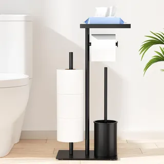 Edelstahl Toilettenpapierhalter Stehend Mit Klobürste - WC Garnitur Mit Tablett, Toilettenbürste und Papierhalter