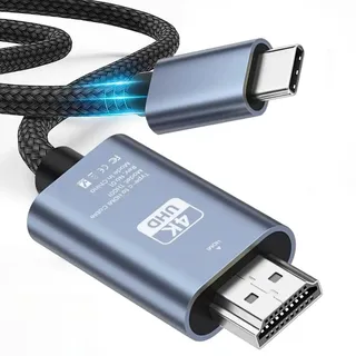 USB C auf HDMI Kabel 4K@60Hz 2M, Geflochtener USB Typ C auf HDMI Adapter für Home Office Thunderbolt 4/3 Kompatibel mit MacBook Pro 2021/2020, MacBook Air, iPad Pro 2021, Surface Book 2, Galaxy S23