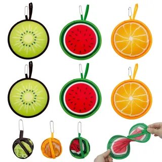 SAIIURV 6 Stück Rund Faltbar Handfächer, Fächer Faltbar, Fächer Rund Faltbar, Faltbarer Fächer, Hand Fan Fecher Damen Wassermelone Kiwi Orange Obst Handfächer Taschenfächer (6 Stück)