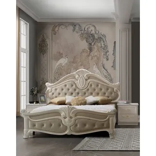 Interdesign24 Schlafzimmer-Set Aurora, (inkl. Bett 180 x 200 cm mit gepolstertem Kopf- und Fußteil und 2 Nachtkonsolen, im klassischen Barock Stil), in Cremeweiß/Beige