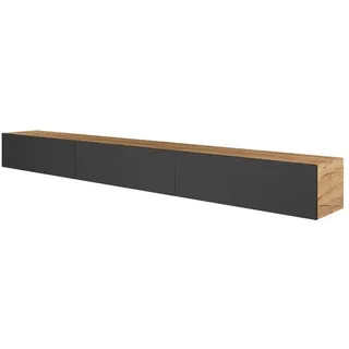 Planetmöbel West TV-Schrank, Fernsehtisch 300 cm lang, TV-Board hängend oder stehend, Fernsehschrank für Wohnzimmer, 3X TV Möbel 37,8 x 100 x 30 cm, Gold Eiche anthrazit