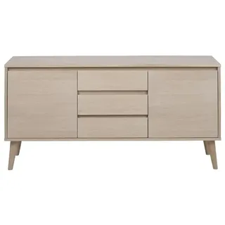 Naila Sideboard mit 2 Türen und 3 Schubladen aus Eiche Furnier und massiv,weiß gelaugt.