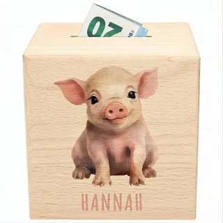 Schwein Spardose für Kinder personalisiert Sparbox aus Holz Sparschwein mit Schlüssel Taufgeschenk für Jungen Mädchen Holzspardose