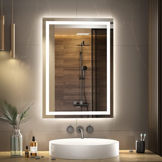 GANPE LED Bathroom Mirror, Makeup Vanity Mirror Wall Mounted, 6500K High Lumen LED, Anti Fog, IP44 Waterproof + Vertical and Horizontal (70 x 50 cm)