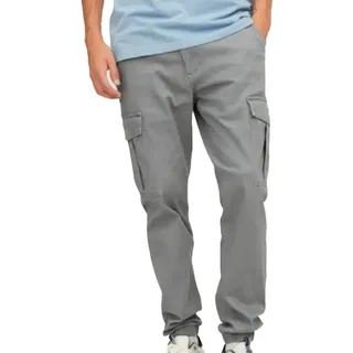 Jack & Jones Marco Joe Herren Cargohose stylische Baumwoll-Hose im Jogger-Style Slim Fit 10755240 Grau - W28/L30