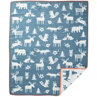 Klippan Forest Babybaumwolldecke (Öko-Tex) 70x90 cm graublau, weiß, rot