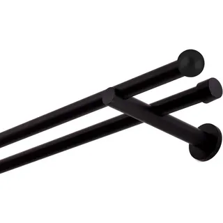 MDEKOR Gardinenstange schwarz 120 cm 2-läufig 19 mm aus Metall Wandbefestigung Kugel