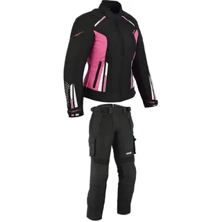 BOSmoto Damen Motorrad Motorradkombi Textil Schwarz Weiß Rose (XL)