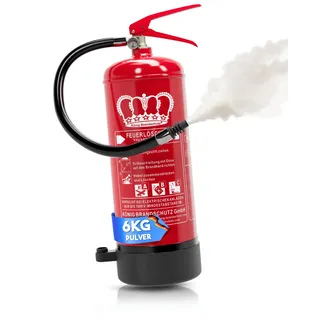 KÖNIG BRANDSCHUTZ- König Feuerlöscher Pulver | 6 kg | Geeignet für die Brandklassen - ABC | nach DIN EN3 | Dauerdruck 10 LE | Vielseitig einsetzbar | Inkl. Wandhalterung mit Manometer
