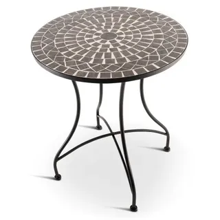 Mosaiktisch 60 cm Ø, mediterraner Garten- & Terrassentisch, 71 cm hoch, Anthrazit-Marmor-Grau, Raburg Mayla