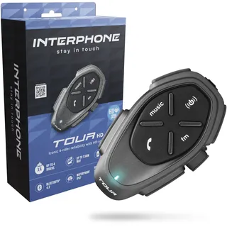 INTERPHONE HD TOUR Einzel-Headset – Bluetooth Headset fürs Motorrad – Motorrad Sprechanlage für 4 Personen – bis 1,5 km Reichweite – Bluetooth Freisprecheinrichtung für Motorradhelm für GPS und Anrufe