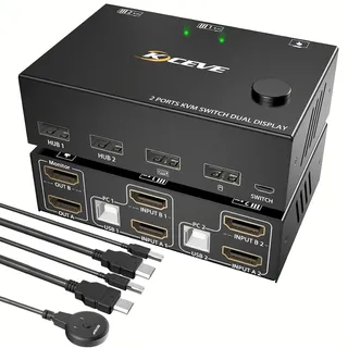 KVM Umschalter 2 Monitore 2 Computer, Dual Monitor HDMI USB 2.0 Switch 4K @ 30Hz, Monitor Maus Tastatur HDMI Switcher für Laptop, PC, PS4, Xbox, Kann Mit Externe Schaltertaste