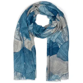 Stylebreaker Schal Ginkgo Leaves Blätter Muster, Blau-Weiß | Gr.: onesize