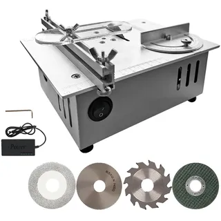 ZALASUNG Kleine Tischkreissäge mit 4 Klingen,Tischkreissägen Tragbare Präzisions Table Saw-0,1-15mm Höhenverstellbarer/7 Gang/Winkelanschlag 0-90°/Mini Tischkreissäge für DIY-Holzbearbeitungsprojekte