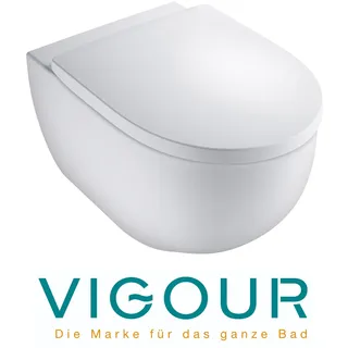 Vigour Derby Wand-WC rund spülrandlos mit verdeckter Befestigung und SoftClose WC-Sitz, weiß - Vigour