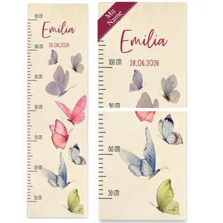 Messlatte Kind Holz - Schmetterling - Kindermesslatte Schmetterlinge mit Name und Datum Mädchen I Butterfly - 50-110 cm - Holz - kinder aus größenanzeige für