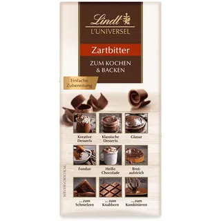 Lindt Schokolade - L ́Universel | 200 g | L‘Universel, vielseitige Koch- und Backschokolade für Desserts, als Glasur, Fondue, Brotaufstrich oder zum Knabbern | Kochen und Backen | dunkle Schokolade